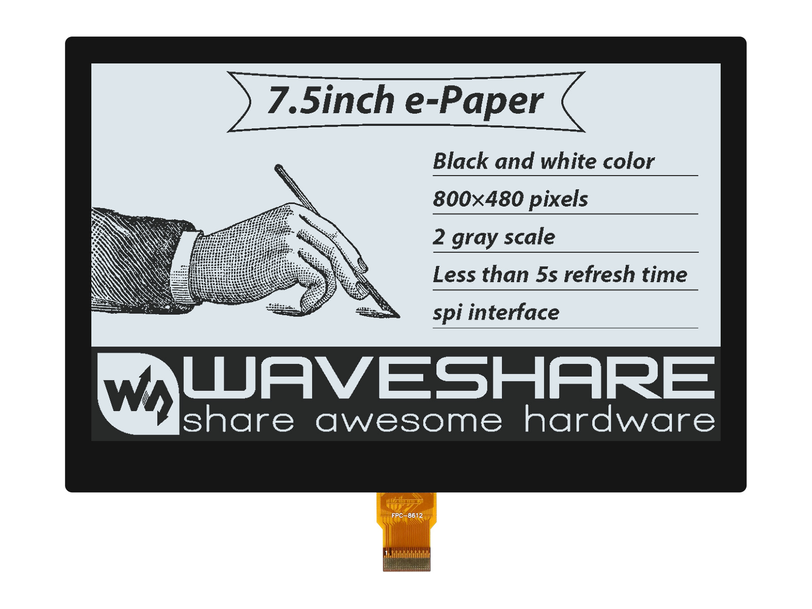 7.5寸e-Paper电子墨水屏贴合屏 800×480像素 SPI通信