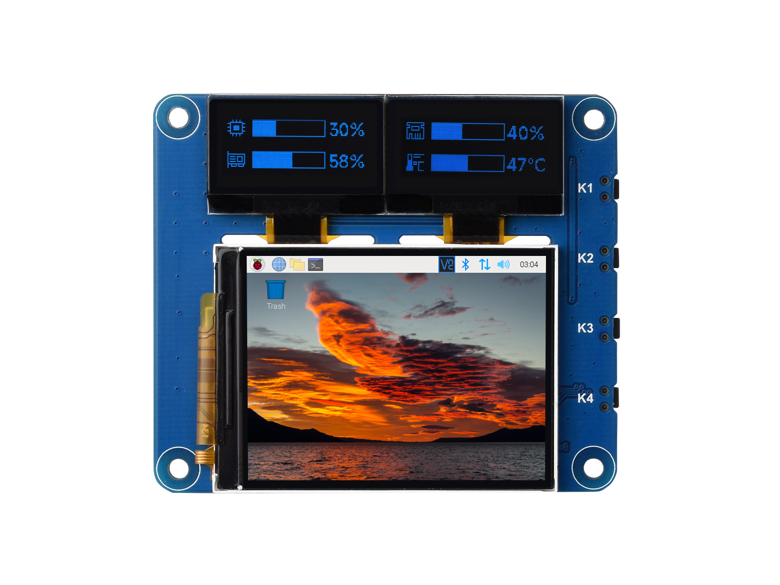 树莓派三联屏扩展板 2寸LCD主屏IPS屏 0.96寸蓝色OLED双副屏 板载40PIN GPIO接口 适用于树莓派系列主板