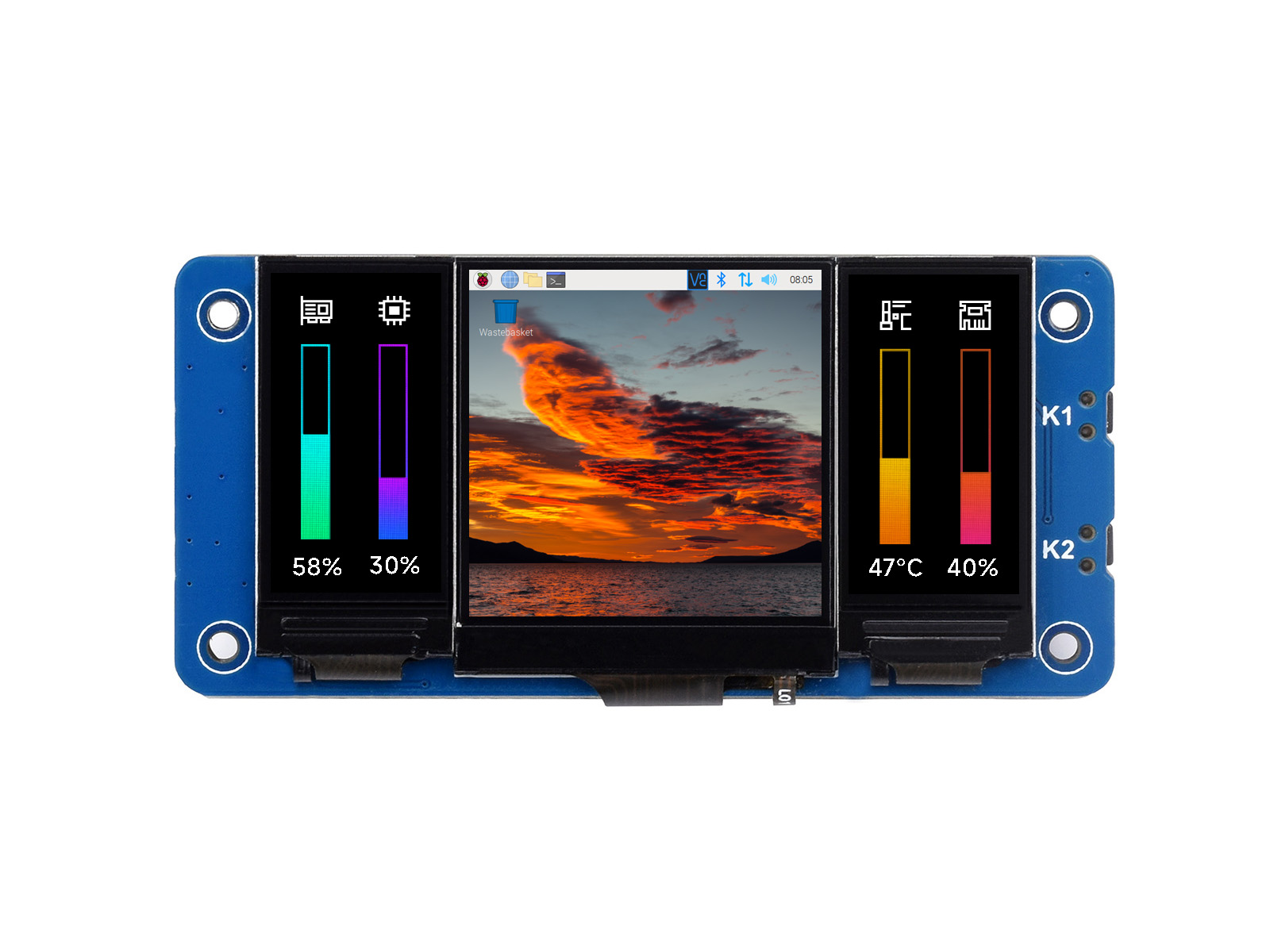 树莓派LCD三联屏扩展板 1.3寸LCD主屏 0.96寸LCD双副屏 IPS屏 板载40PIN GPIO接口 适用于树莓派系列主板