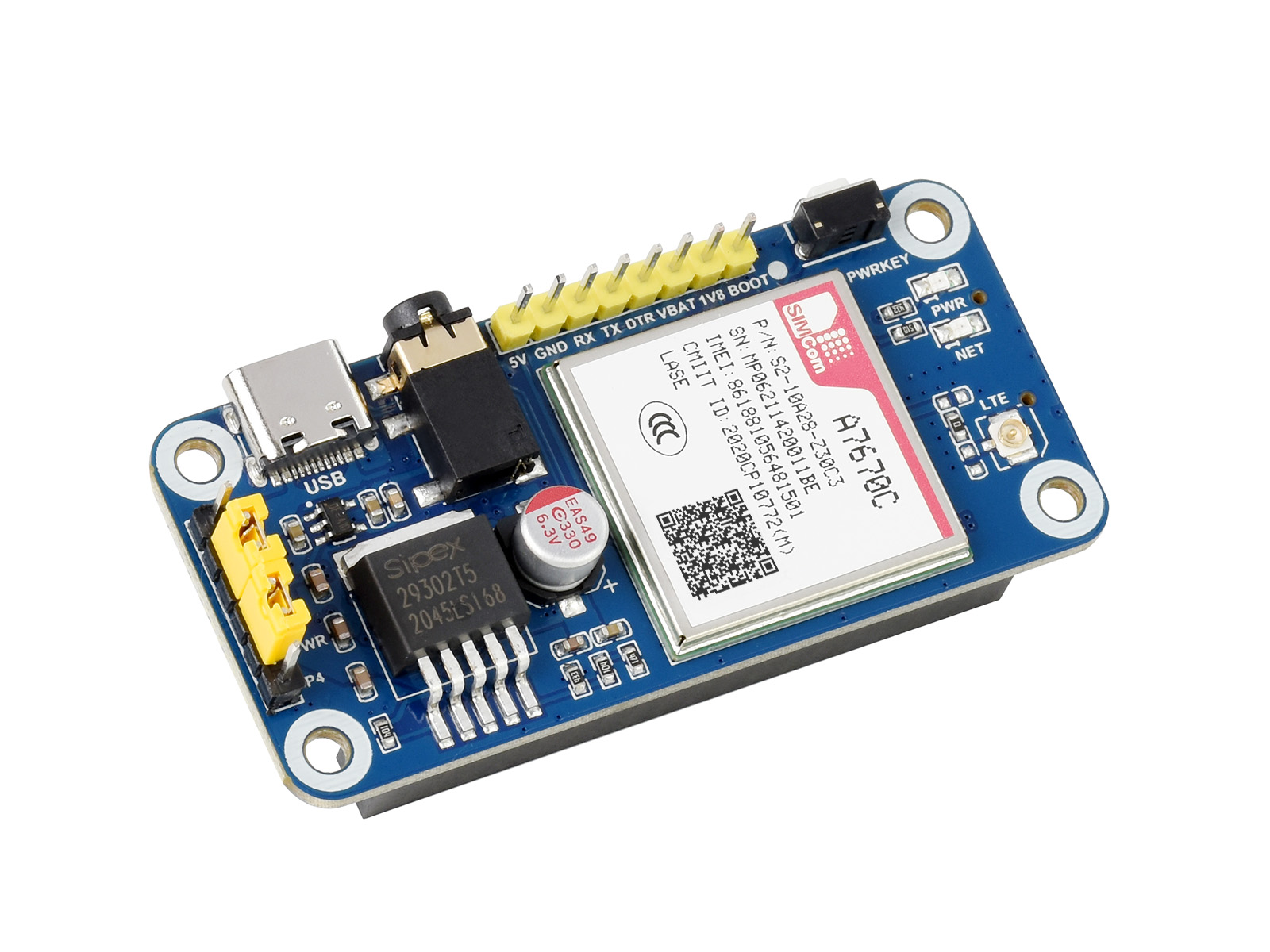 A7670C树莓派LTE Cat-1/GSM/GPRS扩展板 多频段 兼容2G