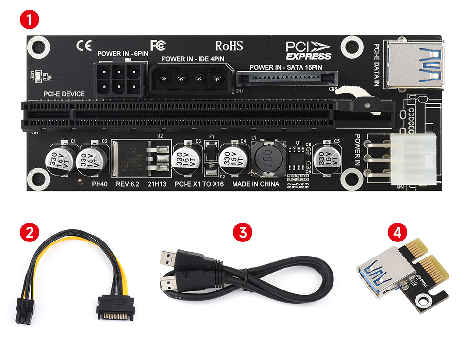 M.2 转 PCIe 4 口扩展卡配置清单