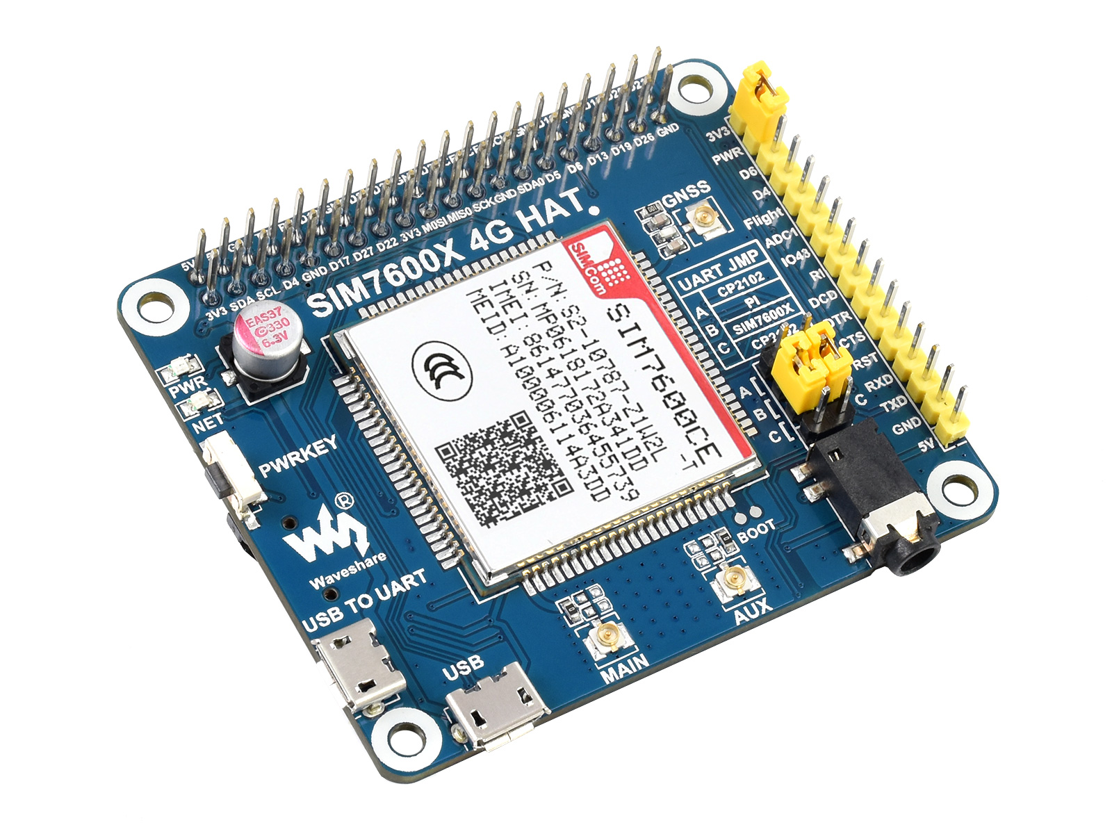 SIM7600CE 树莓派4G扩展板 兼容3G/2G 带GNSS定位