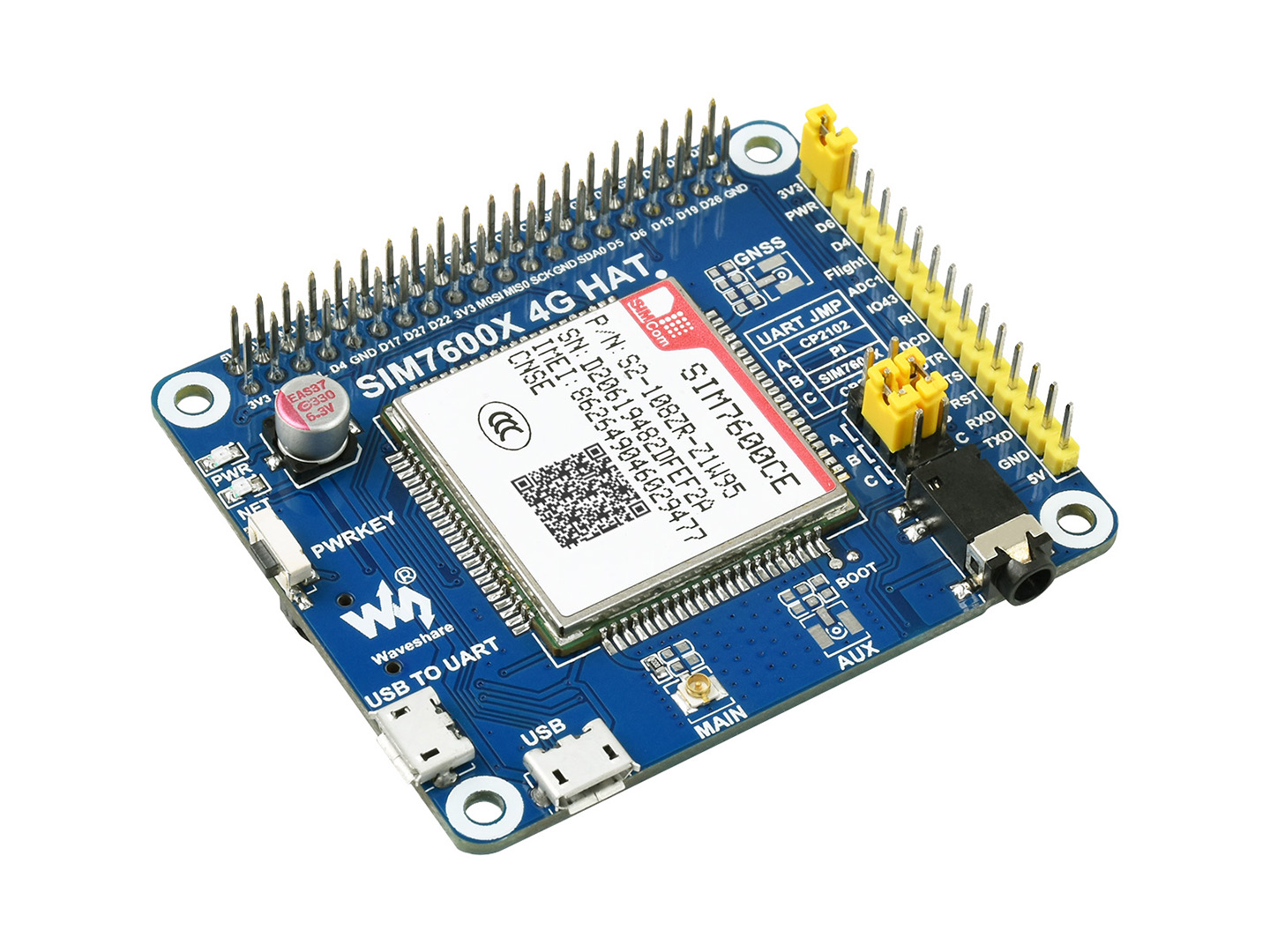 SIM7600CE-CNSE树莓派4G扩展板兼容3G/2G LBS基站定位