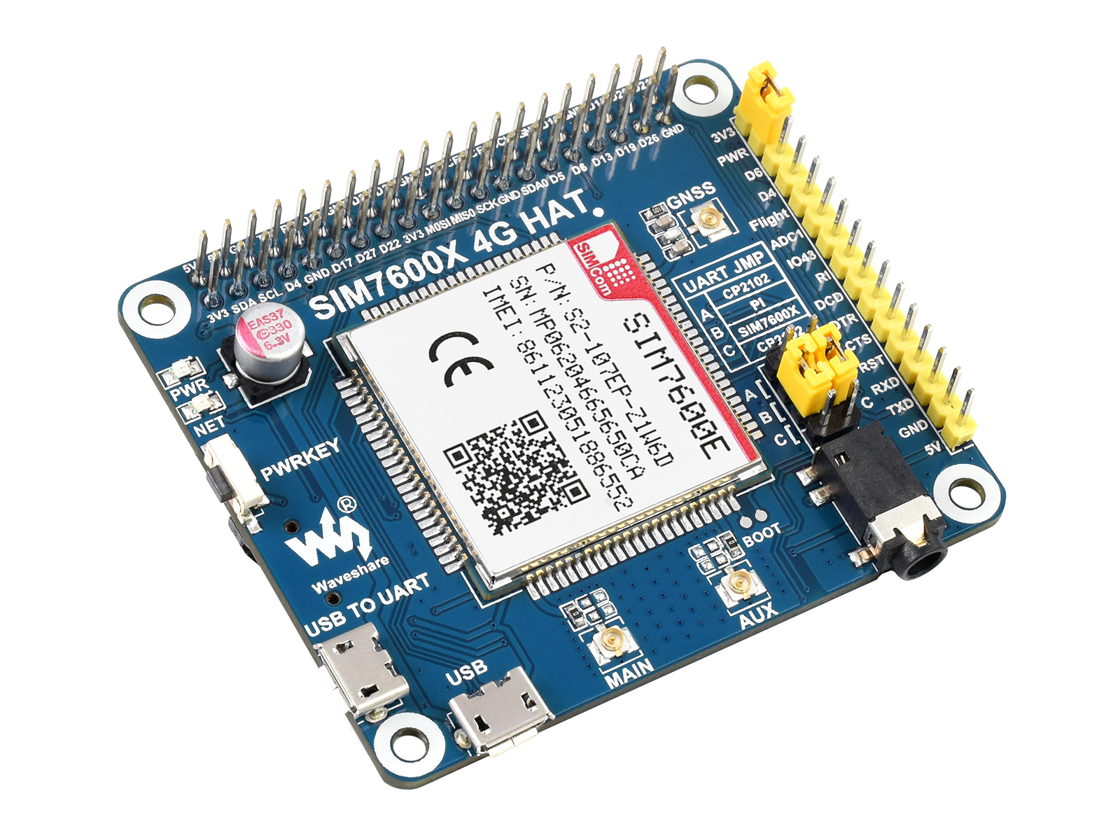 树莓派LTE Cat-1扩展板 SIM7600E模组 兼容3G/2G 带GNSS定位