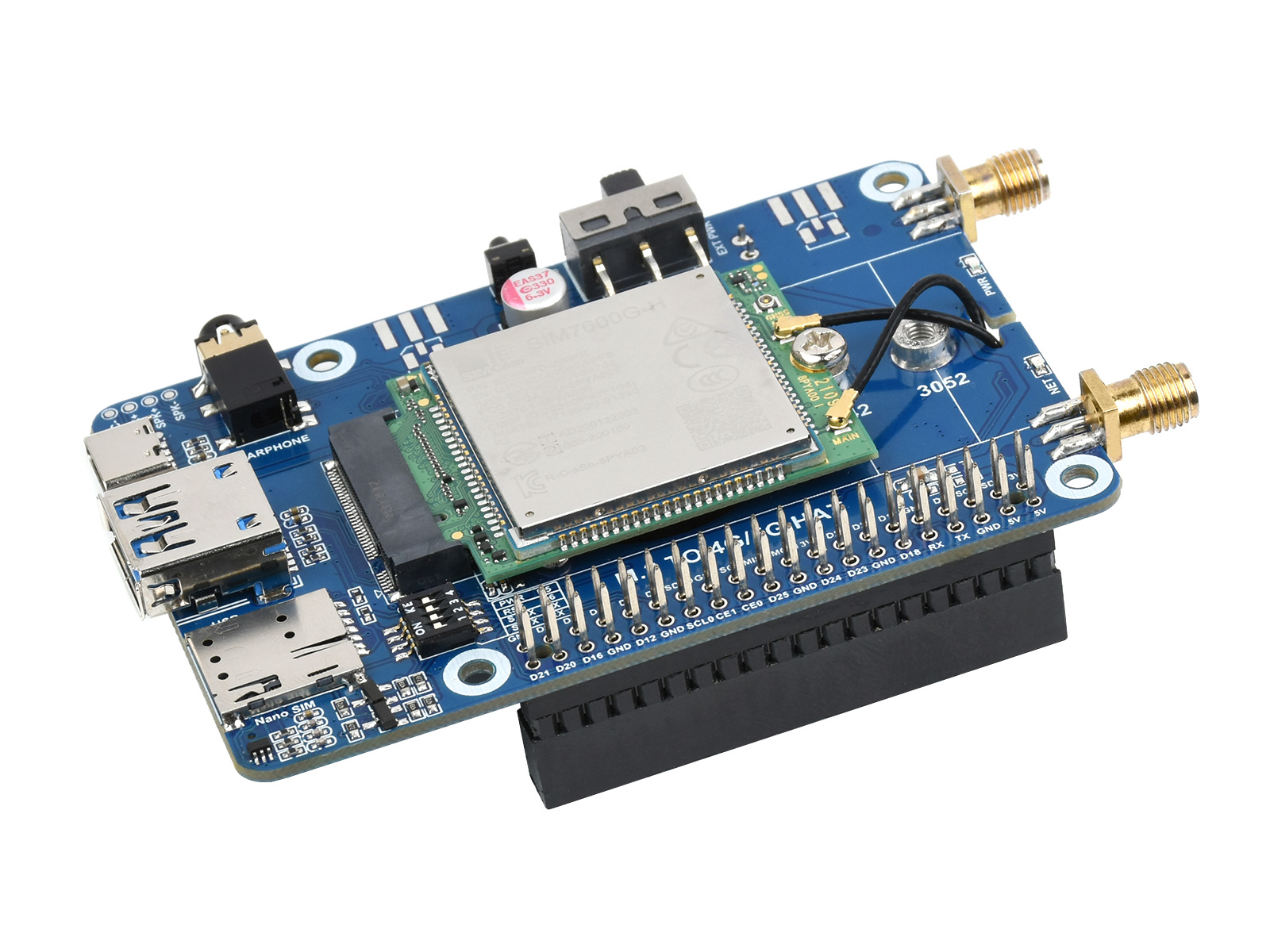 SIM7600G-H M.2树莓派4G扩展板 LTE CAT4高速率全球通多频段 兼容4G/3G/2G 带GNSS定位