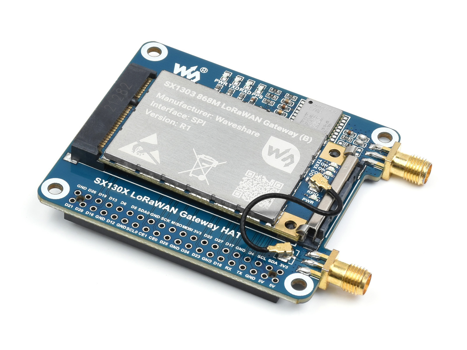 SX1303 868M LoRaWAN 网关模块扩展板树莓派LoRaWAN扩展板GNSS模组 标准Mini-PCIe接口