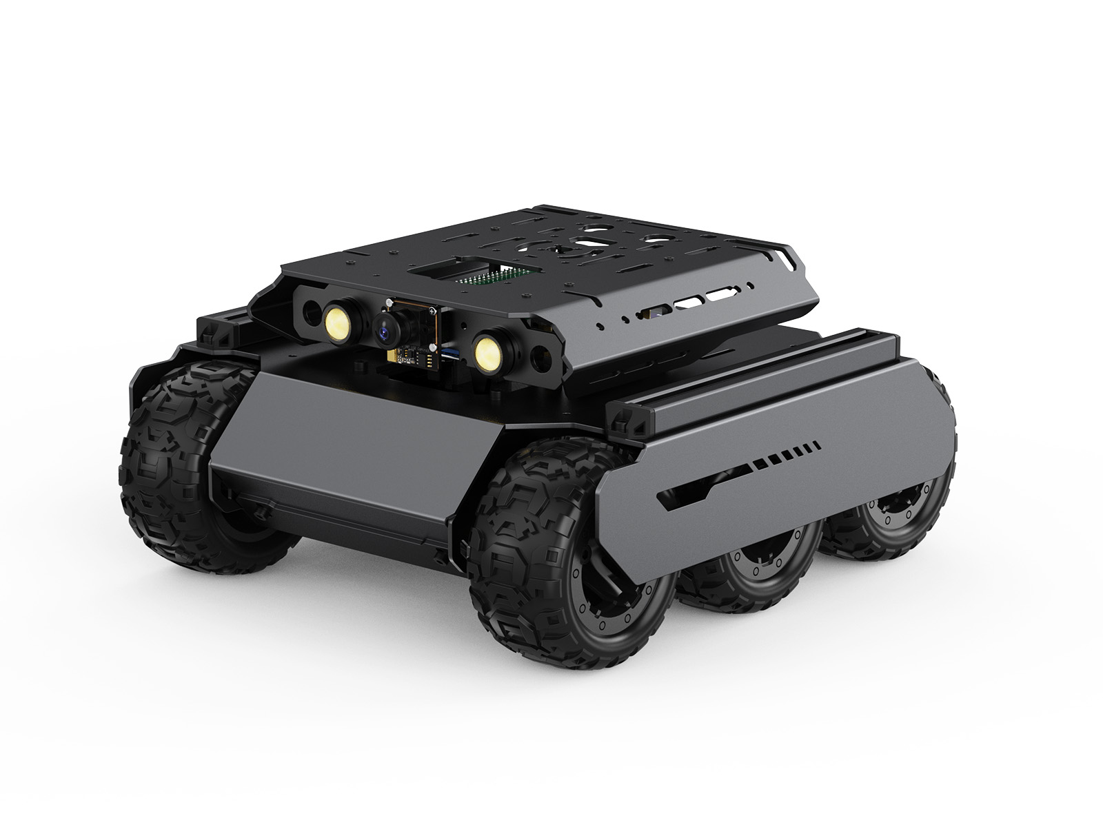UGV Rover四驱六轮开源移动机器人 双脑架构 机器视觉 交互式教程 高性能灵活可扩展 金属架构 含树莓派4B 不含云台