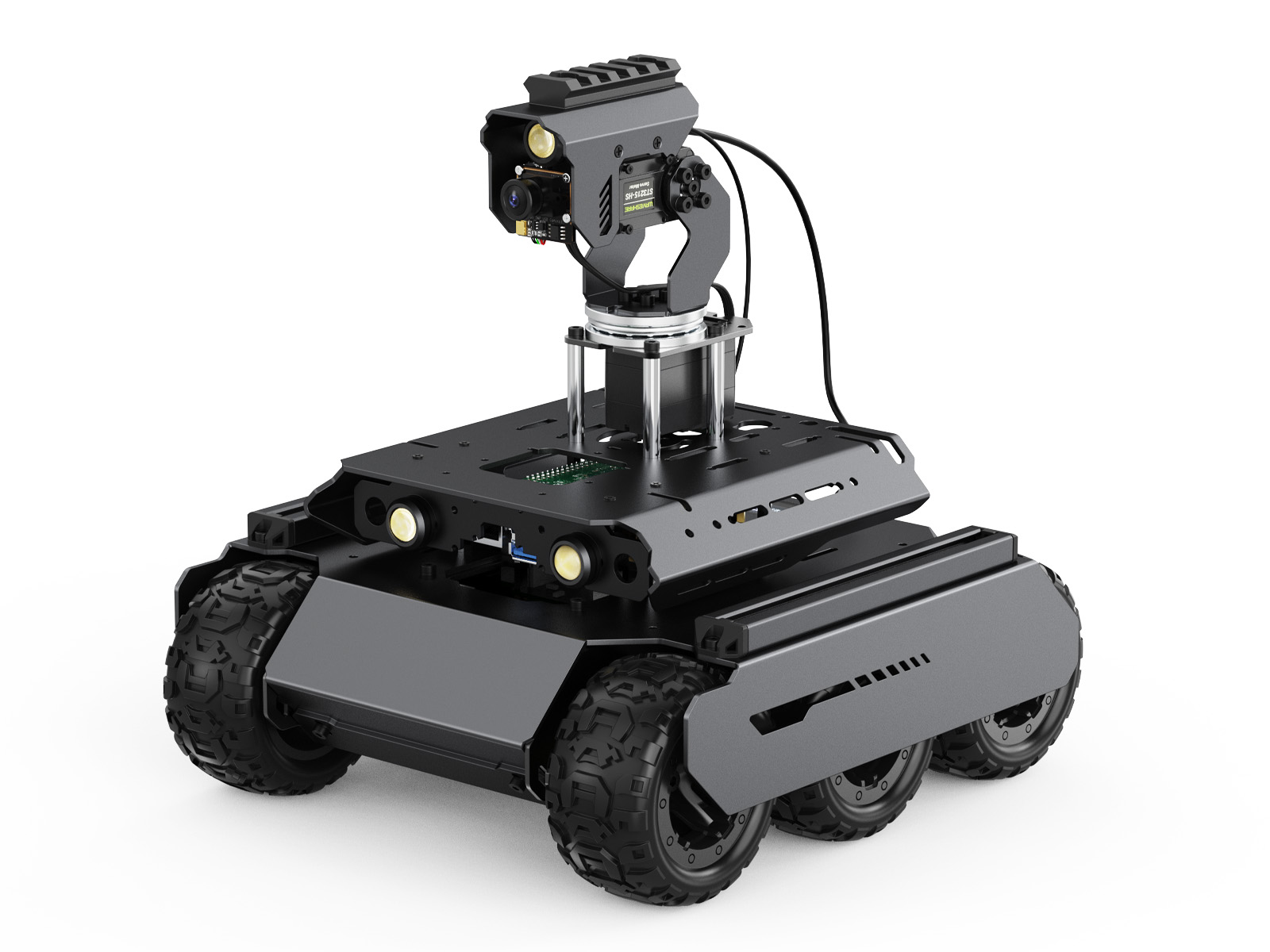 UGV Rover四驱六轮开源移动机器人 双脑架构 机器视觉 交互式教程 高性能灵活可扩展 金属架构 搭载360°全向云台 含树莓派4B