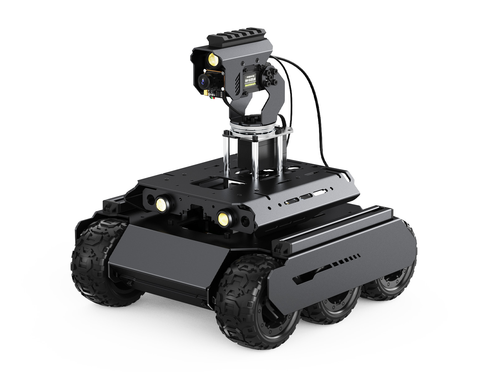 UGV Rover四驱六轮开源移动机器人 双脑架构 机器视觉 交互式教程 高性能灵活可扩展 金属架构 搭载360°全向云台 适用于树莓派5