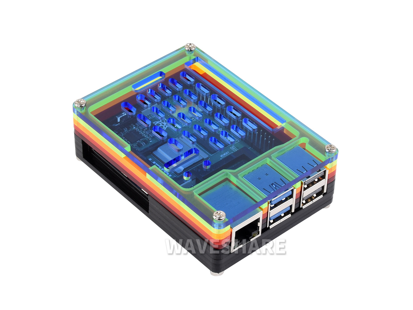 树莓派5代彩虹亚克力外壳 半透明彩色亚克力板 支持安装官方散热器 Pi 5外壳A型