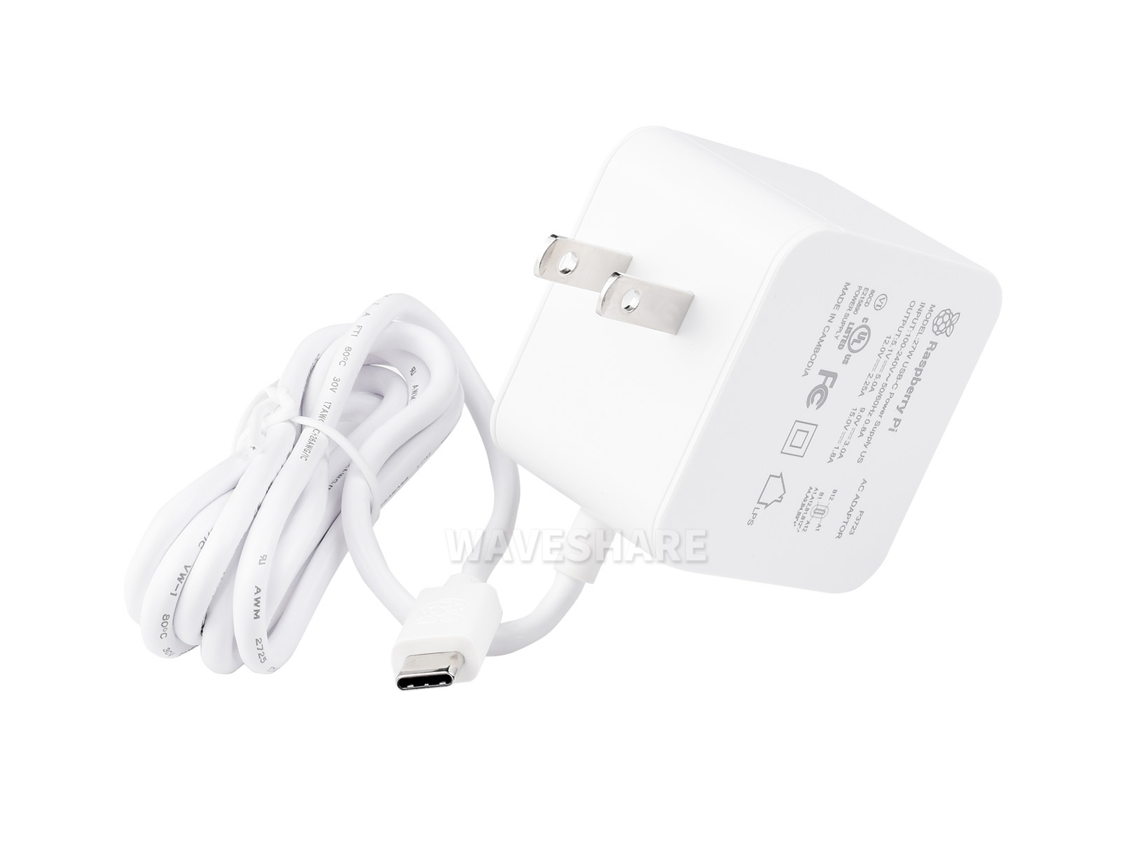 树莓派5代官方原装PD电源 27W USB Type-C接口 白色美规(US)