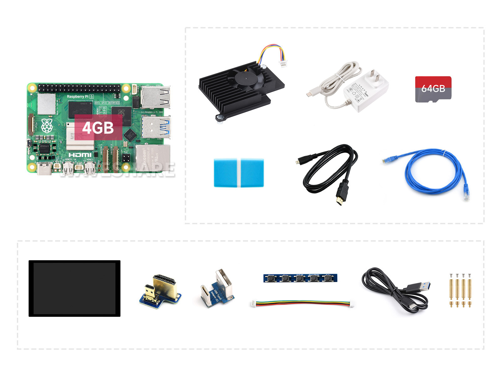 Raspberry Pi 5 4GB 树莓派5代 BCM2712处理器 2.4GHz四核64位Arm Cortex-A76 【显示屏套餐A 含10.1寸HDMI触控屏】