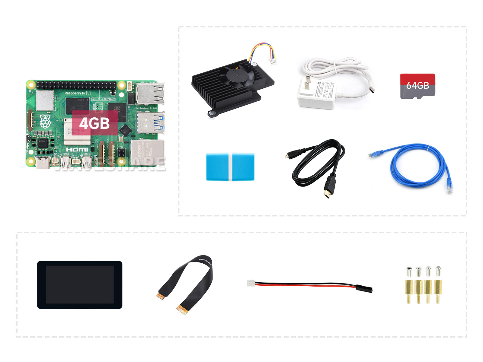 Raspberry Pi 5 4GB 树莓派5代 BCM2712处理器 2.4GHz四核64位Arm Cortex-A76 【显示屏套餐B 含7寸DSI触控屏】