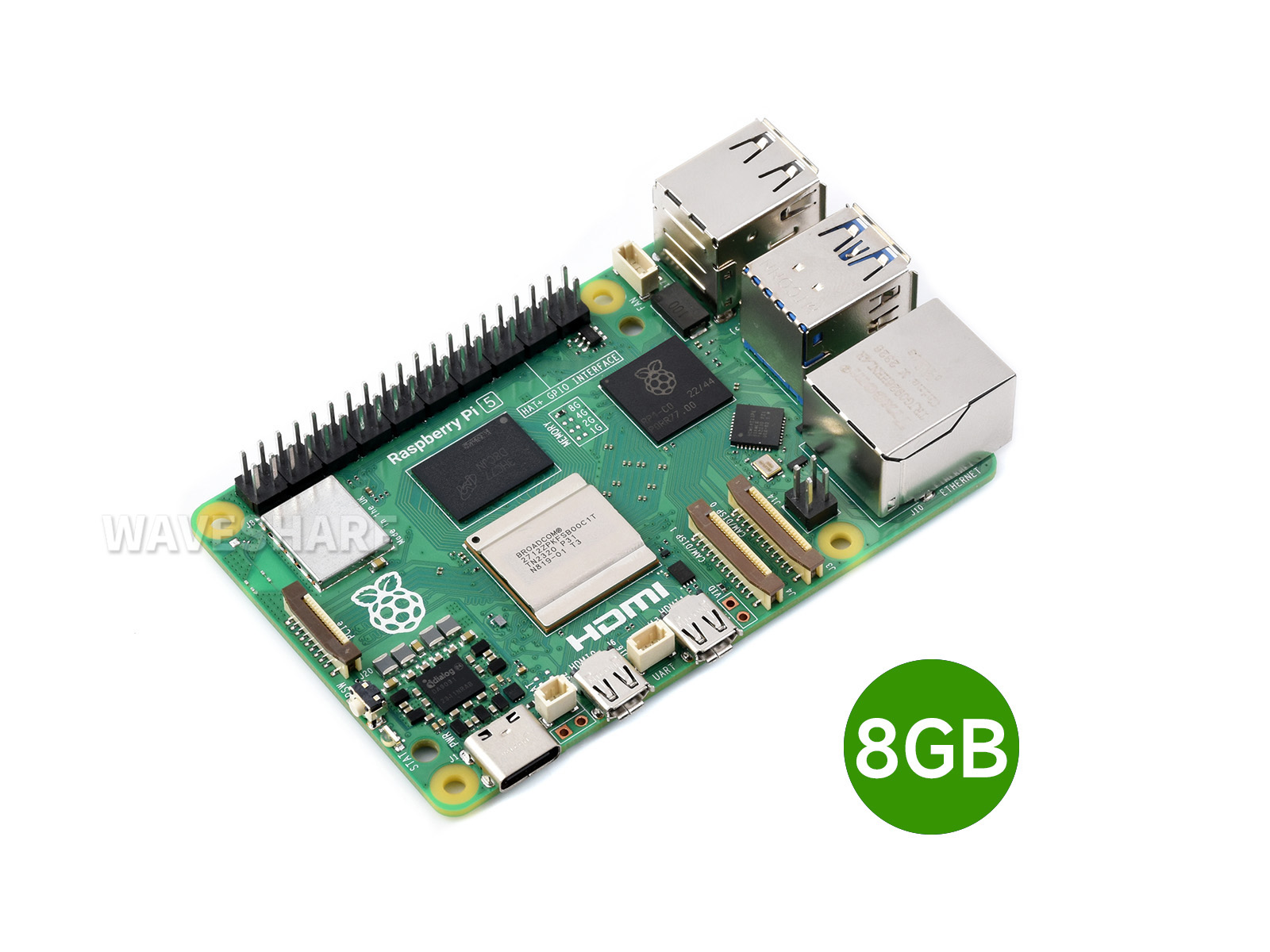 Raspberry Pi 5 8GB 树莓派5代 BCM2712处理器 2.4GHz四核64位Arm Cortex-A76 采用Raspberry Pi自主研发的I/O控制芯片RP1