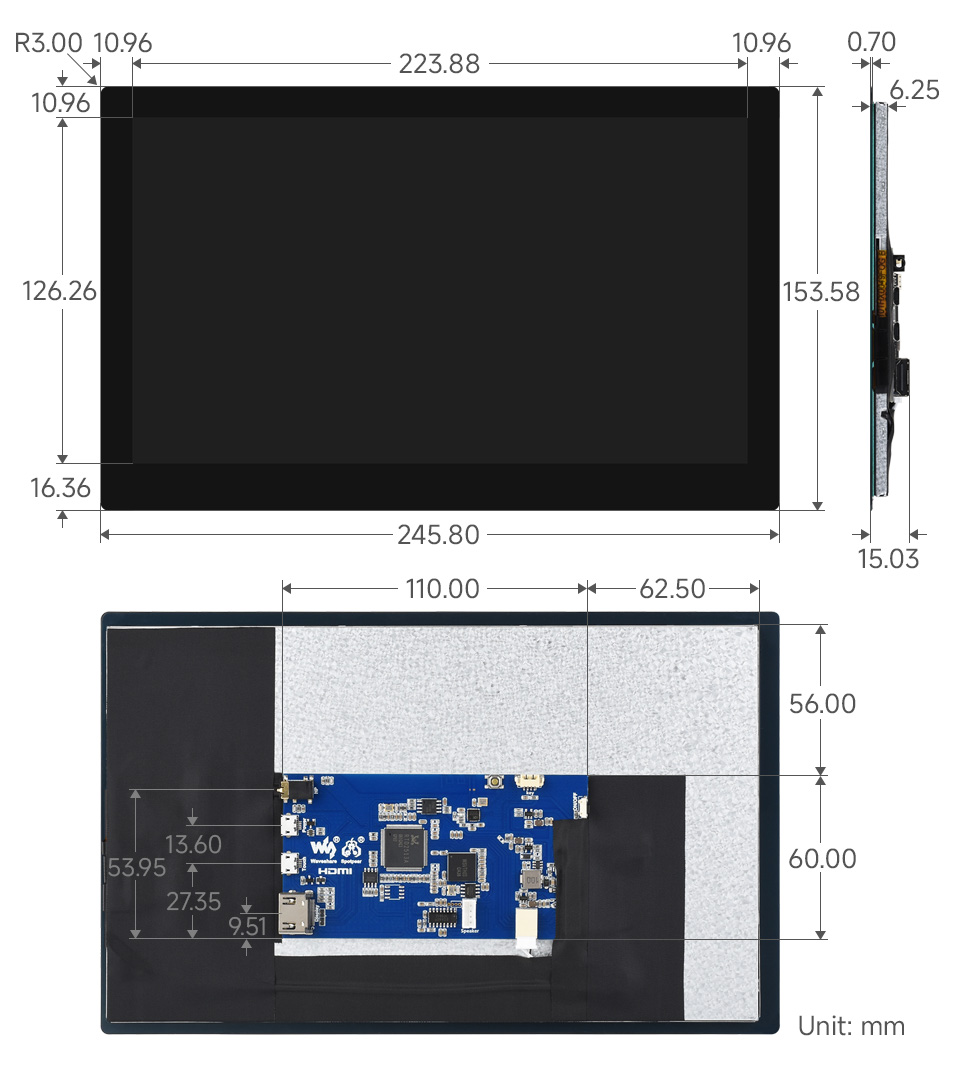 10.1 英寸 QLED 触控屏产品尺寸