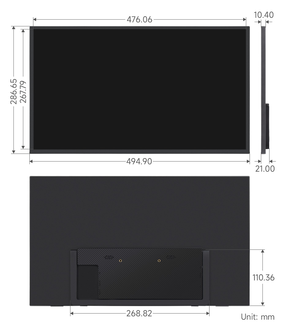 21.5 英寸便携式显示器 外观尺寸