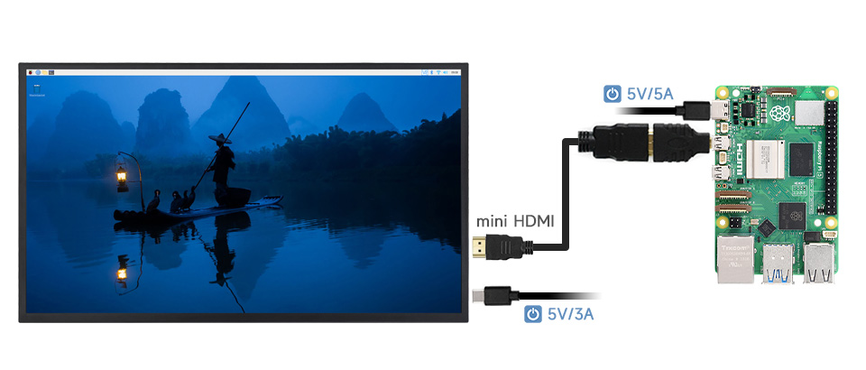 24.5 英寸 2K 便携式显示器 连接到树莓派 5