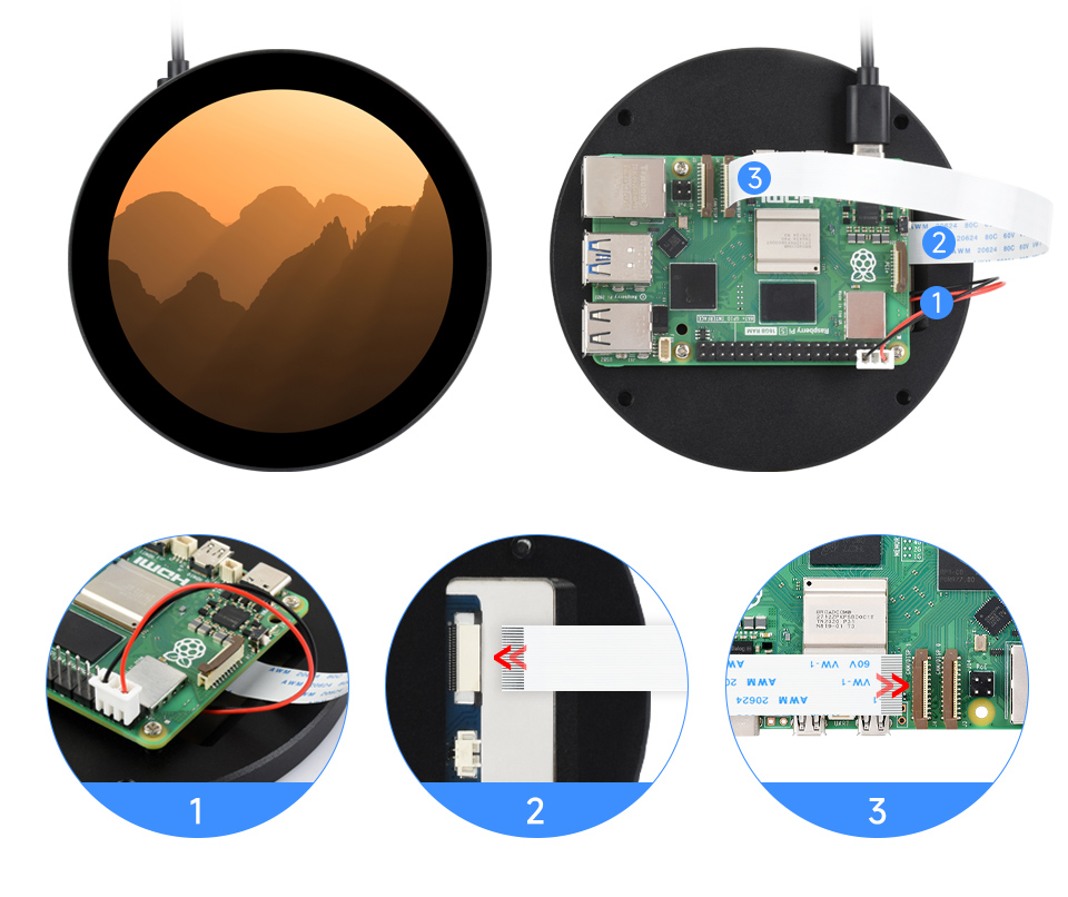 4 英寸圆形触控屏接入树莓派 5