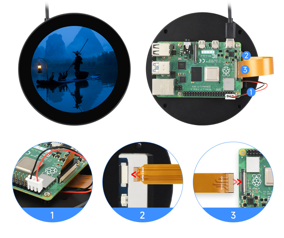 4 英寸圆形触控屏接入树莓派 4B
