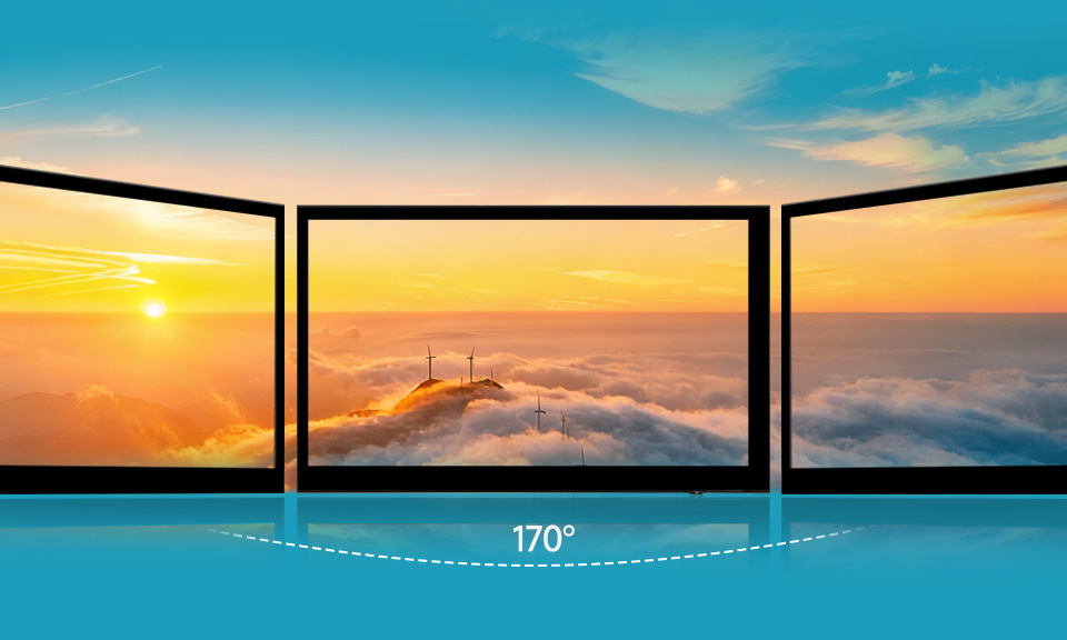 7 英寸 DSI 触控屏，从三个角度观察 IPS 显示面板，170 可视角度