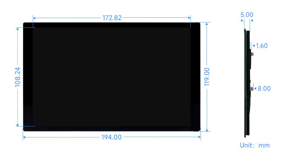 8 英寸触控屏标准版尺寸