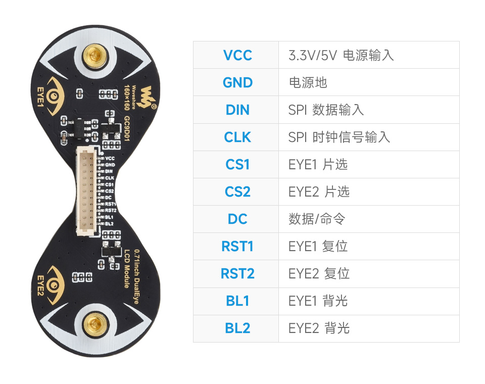 0.71 英寸 LCD 扩展板 SPI 控制接口
