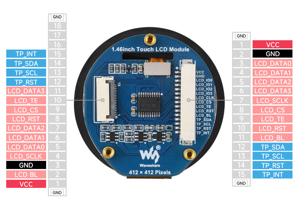 1.46 英寸触摸 LCD 扩展板QSPI 或 I2C 控制接口