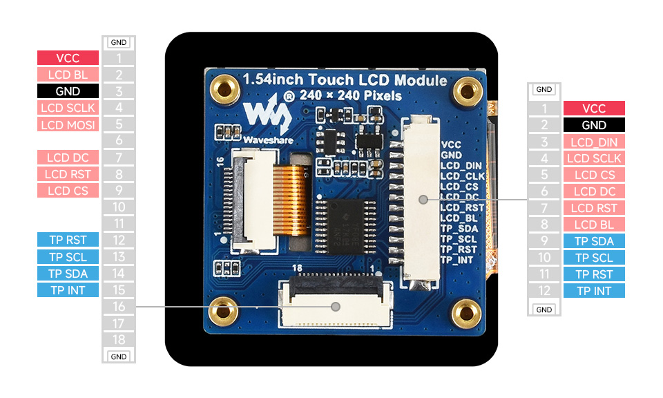 1.54 英寸触摸 LCD 扩展板SPI 或 I2C 控制接口