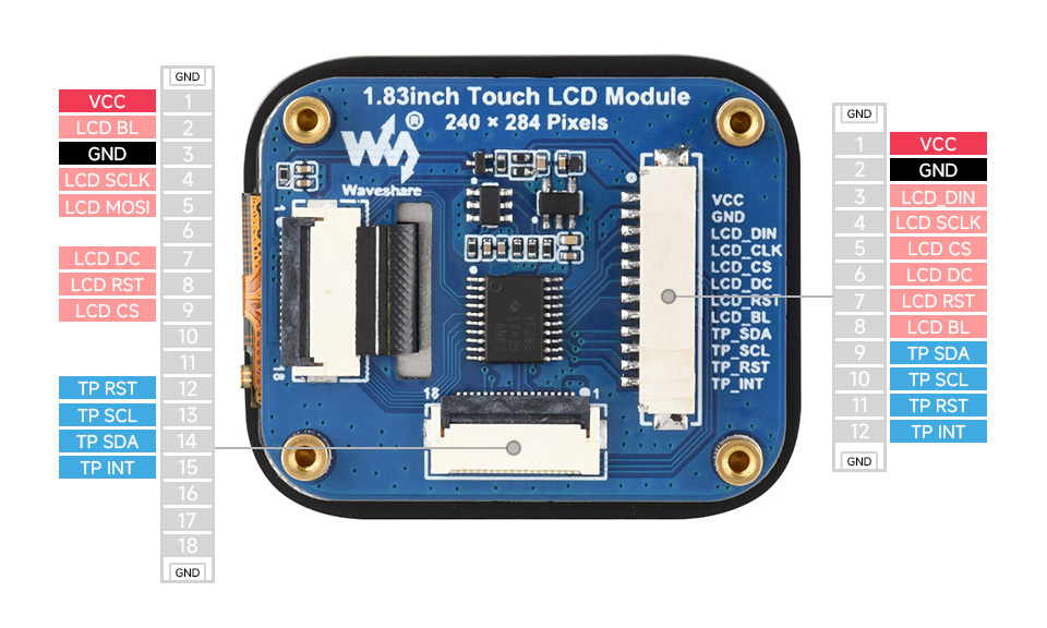 1.83 英寸触摸 LCD 扩展板SPI 或 I2C 控制接口