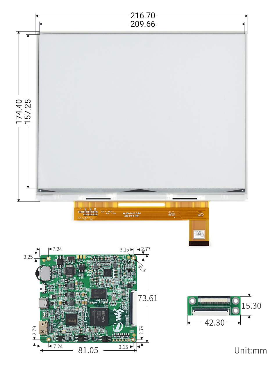 10.3 英寸 HDMI 电子墨水屏产品尺寸
