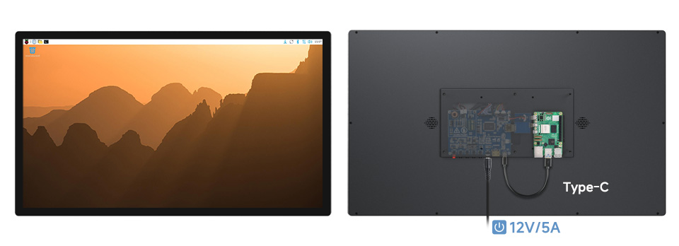 23.8/27 英寸电容触控屏, 接入树莓派 Raspberry Pi 5 连接图示