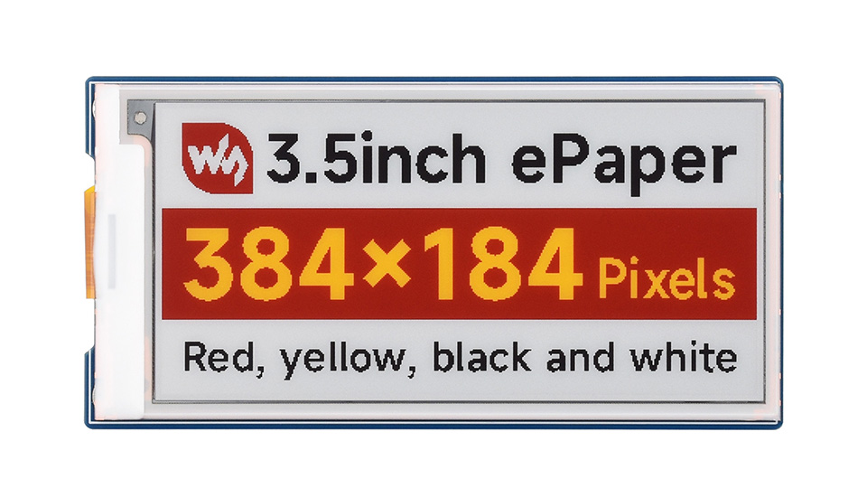 3.5 英寸电子墨水屏模块主图，屏幕显示效果，标签作用效果，显示红、黄、黑、白四色