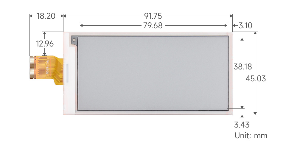 3.5 英寸红黄黑白四色电子墨水屏模块尺寸