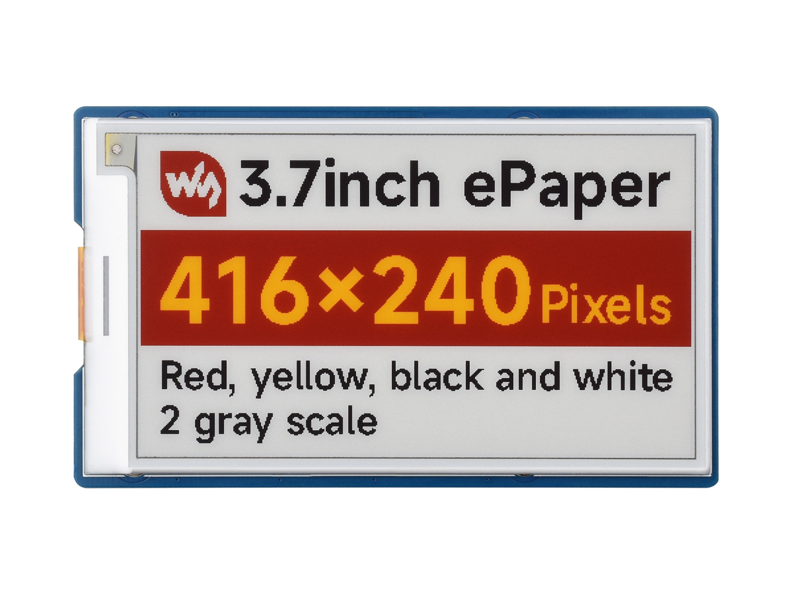 3.7 寸 e-Paper 红黄黑白四色电子墨水屏模块版 416 × 240 像素 SPI 通信 基于 Raspberry Pi 40PIN GPIO 接口设计