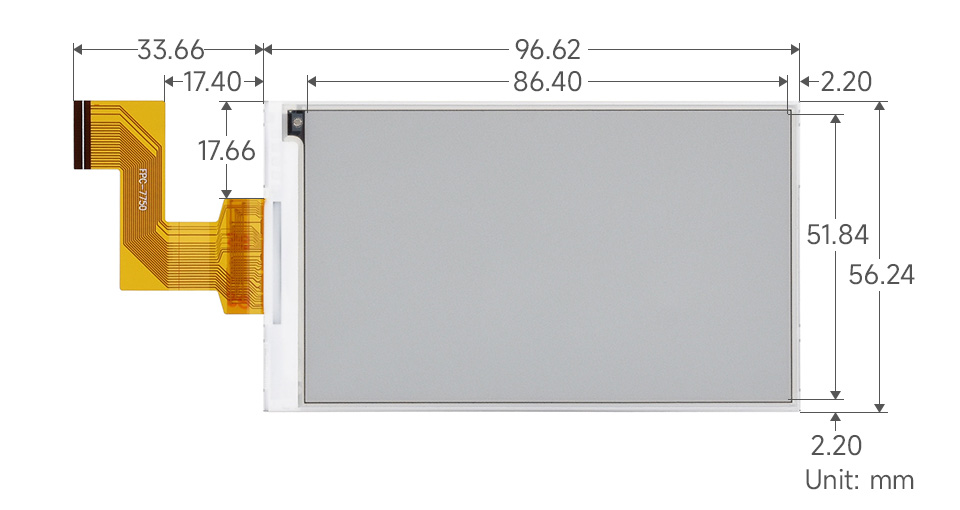 3.97 英寸黑白电子墨水屏模块尺寸