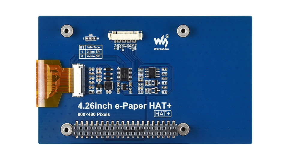 4.26 英寸电子墨水屏HAT+模块背面展示，标注接口丝印