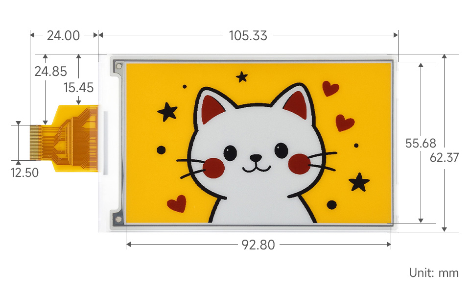 4.26 英寸电子墨水屏裸屏尺寸标注图，单位mm