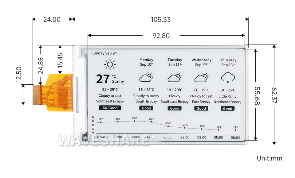 4.26 英寸电子墨水屏产品尺寸