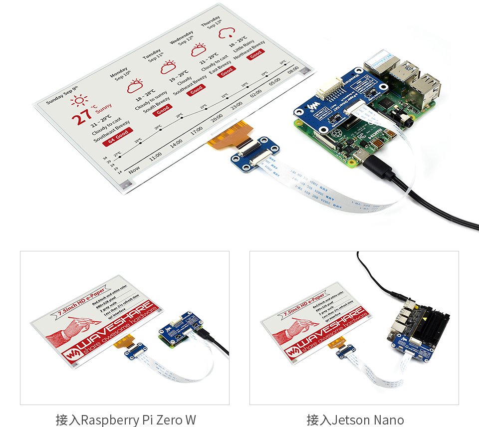 树莓派7.5英寸墨水屏接口