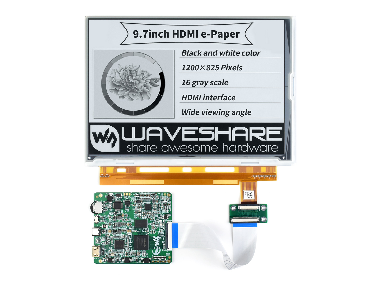 9.7寸e-Paper电子墨水屏模块15Hz刷新率1200×825像素 HDMI通信