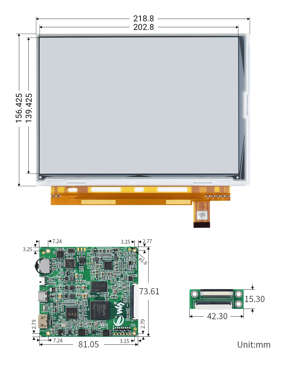 9.7 英寸 HDMI 电子墨水屏产品尺寸
