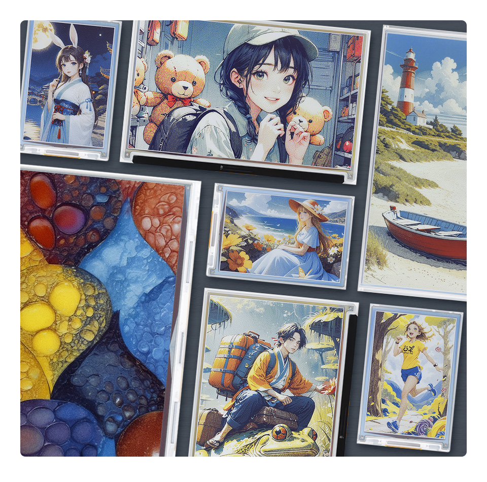 鲜艳饱和，使用蓝色带电粒子产生六种原色六种原色运用混色技术 (Dithering)，可产生全彩的画面