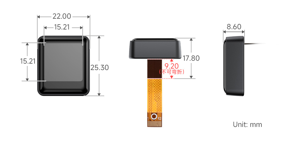 ESP32-S3 0.85英寸LCD屏开发板产品尺寸图