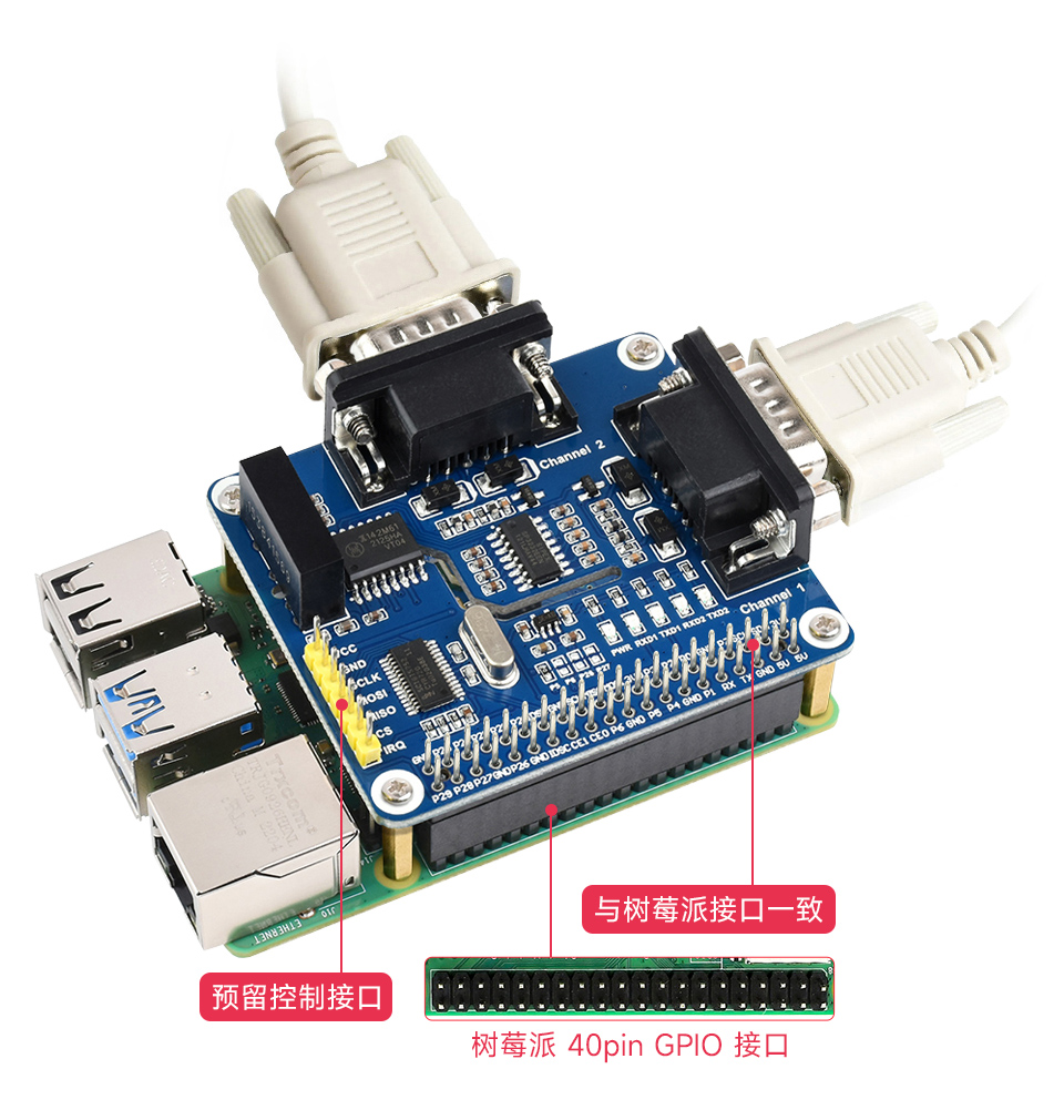 树莓派双通道隔离型 RS232 扩展板