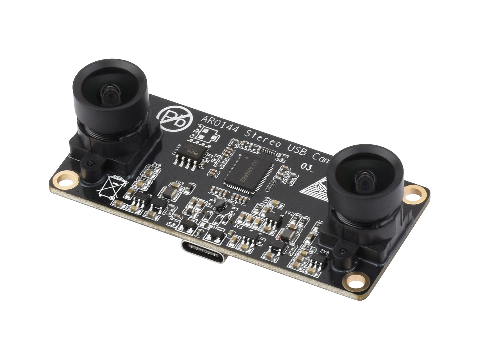 AR0144 200 万像素双目摄像头模组 采用 AR0144 感光芯片 USB2.0 接口 同步同帧输出 52mm基线 采用无畸变镜头