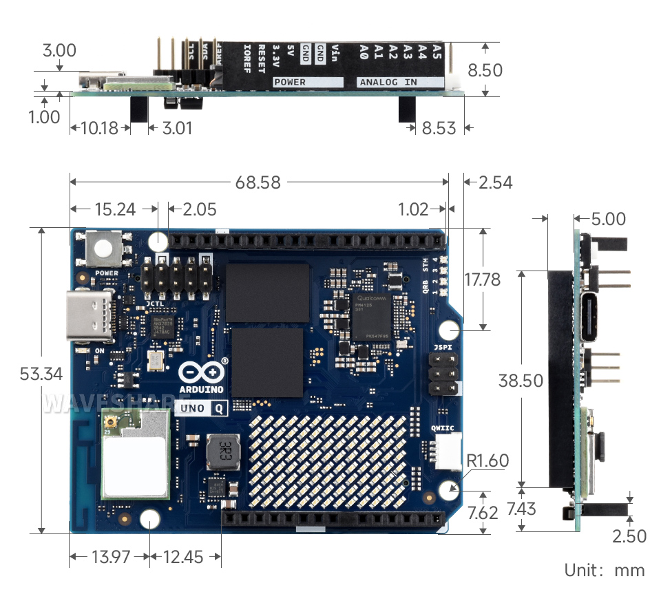 Arduino UNO Q 单板计算机 尺寸