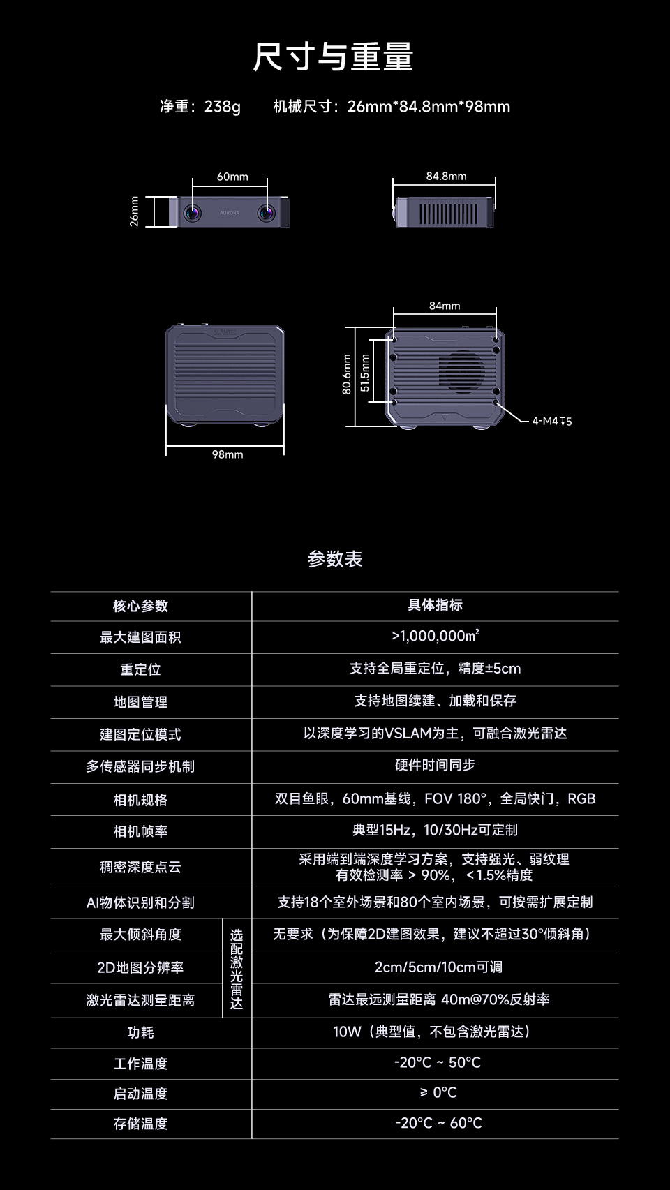 Aurora-S 智见,AI一体化定位建图 参数页面