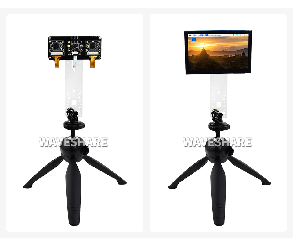 树莓派计算模块双目视觉扩展板搭配三脚架效果图