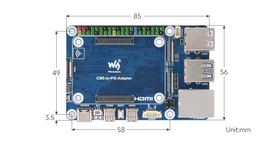 树莓派 CM5 转 Pi5 扩展板尺寸