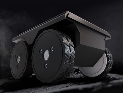 直驱伺服轮毂电机驱动板驱动DDSM210轮毂电机在黑色岩石上行走